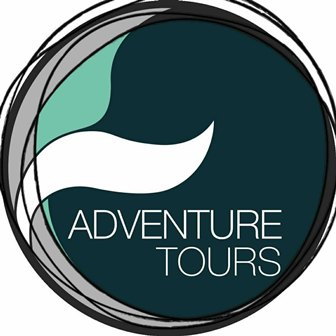 Circular Adventure Tours logo featuring a white wave motif on a teal, dark-blue circle with layered gray rings surrounding it and the text 'ADVENTURE TOURS'