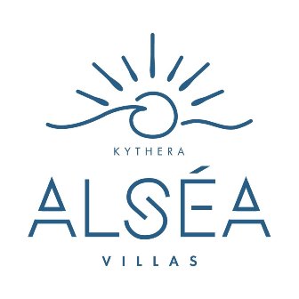Logo for Kythera Alséa Villas showing a stylized sun over waves and the brand names Kythera and Alséa Villas.