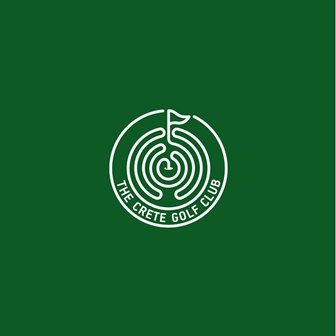 Logo for The Crete Golf Club: circular emblem with a flag on top, concentric rings forming a golf-ball motif, and the club name around the edge in white on green background.