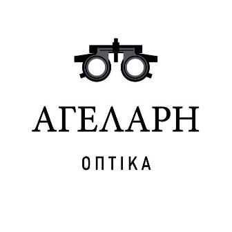 Logo for ΑΓΕΛΑΡΗ ΟΠΤΙΚΑ featuring a stylized pair of binoculars above the Greek brand name.