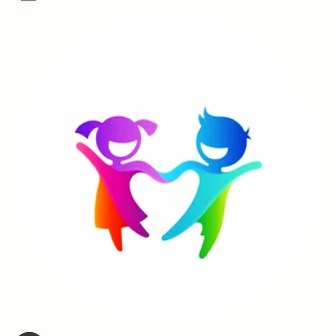 Two colorful abstract children holding hands to form a heart, symbolizing friendship and unity.