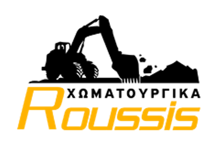Roussis logo in orange gradient italic typography